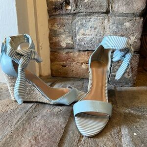 Blue Striped Women's Wedge Sandals